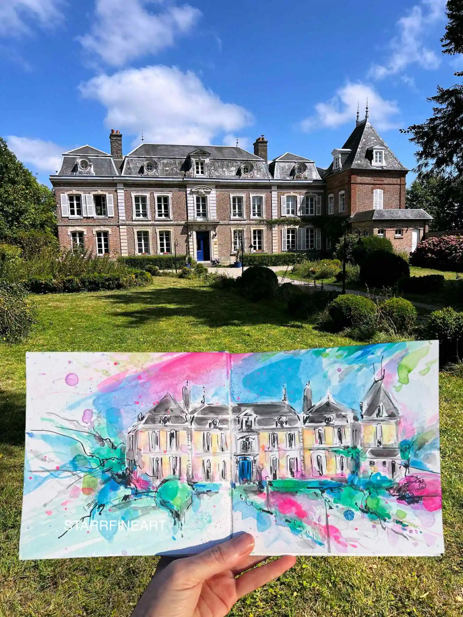 Peinture du château Le Bas Bleu par l'artiste starrfineart.